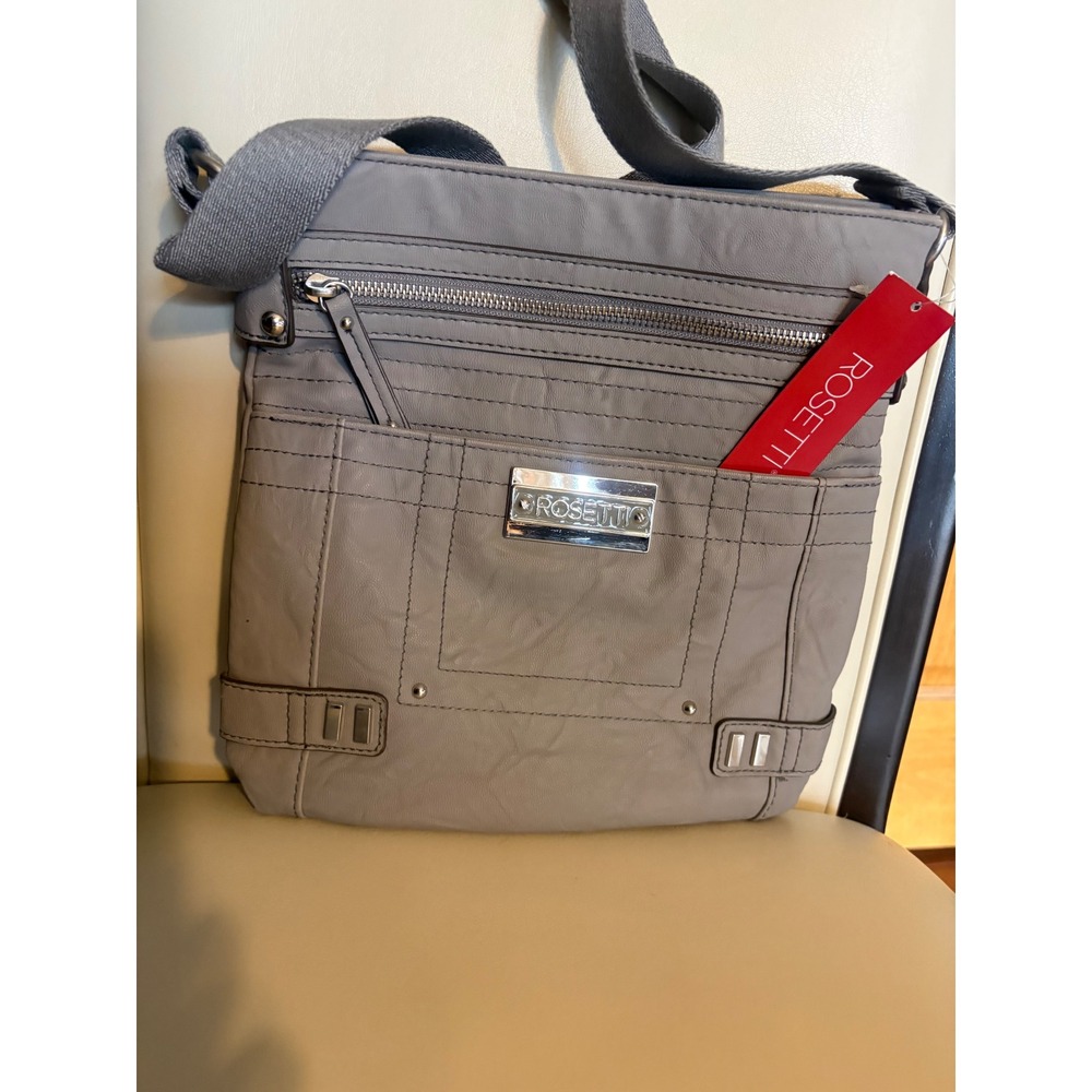 Rosetti Grey Crossbody Bag Faux Leather Multi Pocket Organizer Messenger NWT